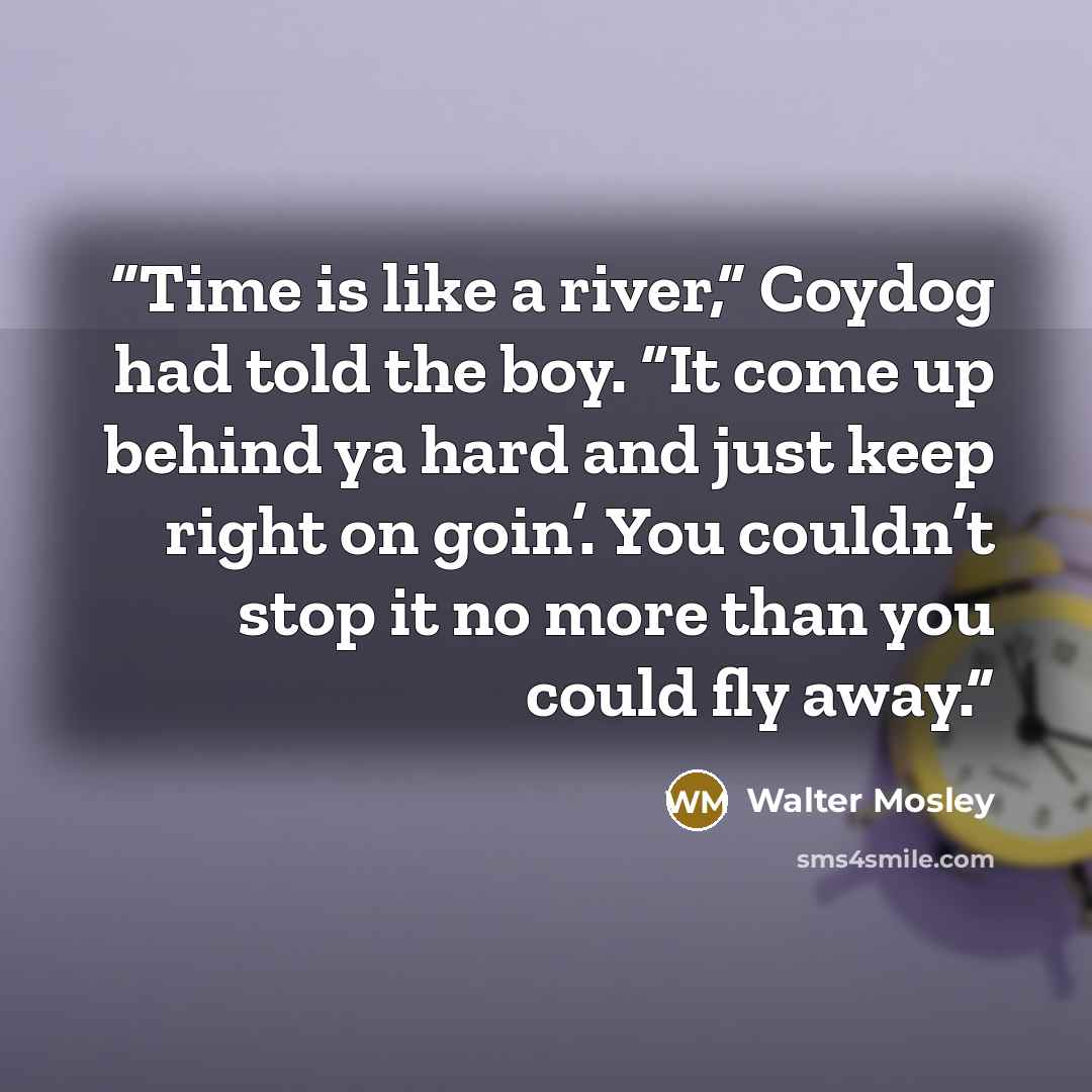 “Time is like a river,” Coydog had told the boy. “It come up behind ya hard and just keep right on goin’. You couldn’t stop it no more than you could fly away.” quote by Walter Mosley