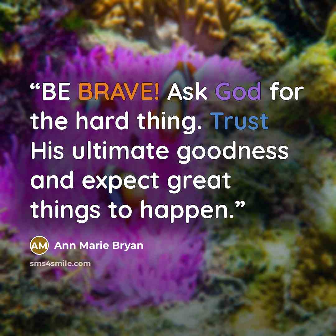 “BE BRAVE! Ask God for the hard thing. Trust His ultimate goodness and expect great things to happen.” quote by Ann Marie Bryan