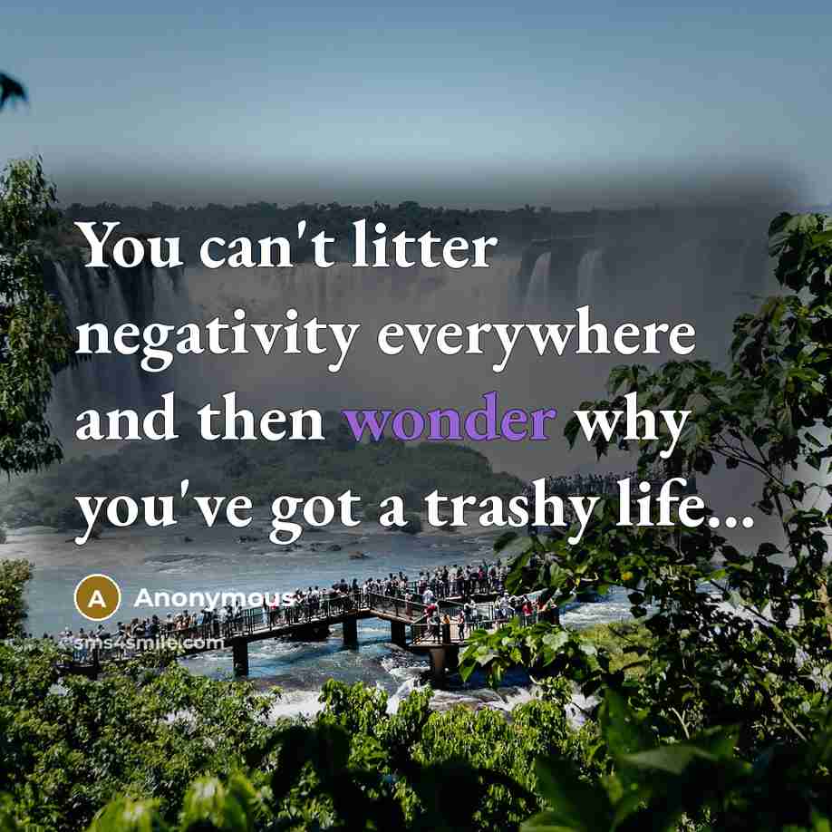 “You can't litter negativity everywhere and then wonder why you've…” quote by Anonymous