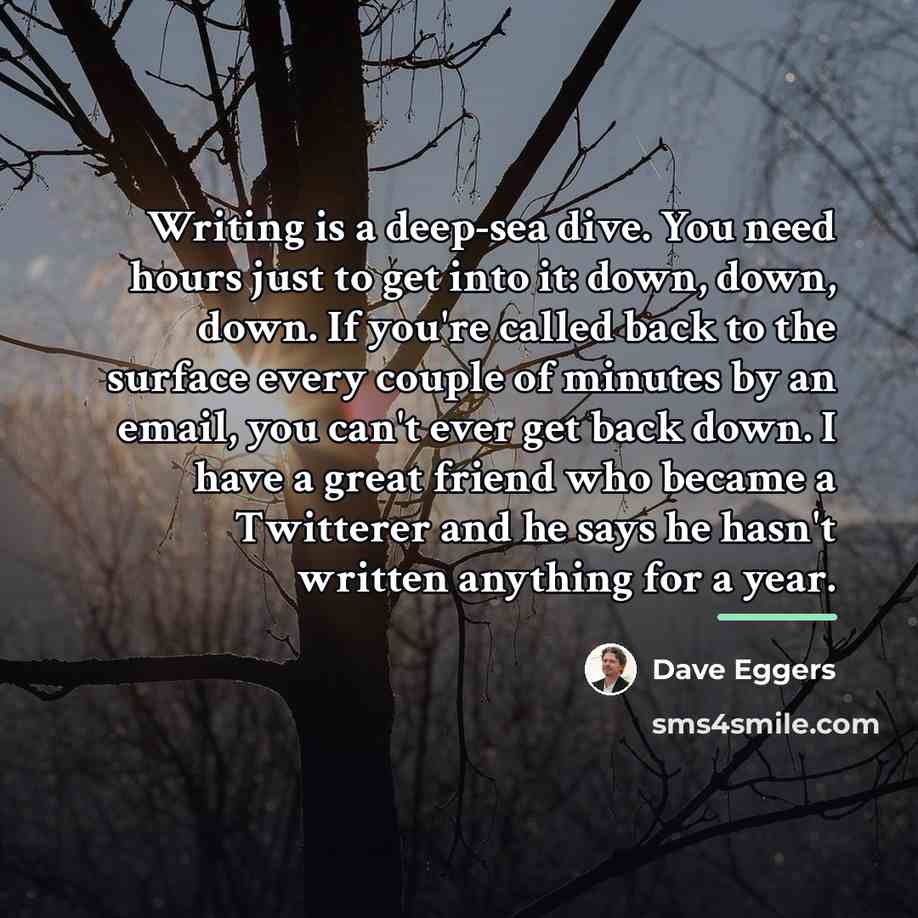 “Writing is a deep-sea dive. You need hours just to…” quote by Dave Eggers