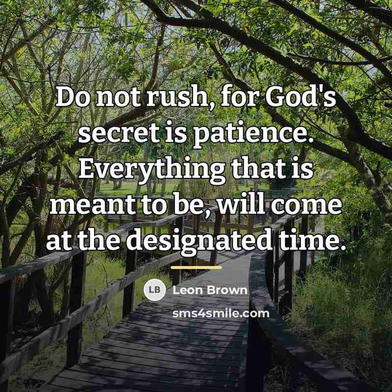 “Do not rush, for God's secret is patience. Everything that…” quote by Leon Brown