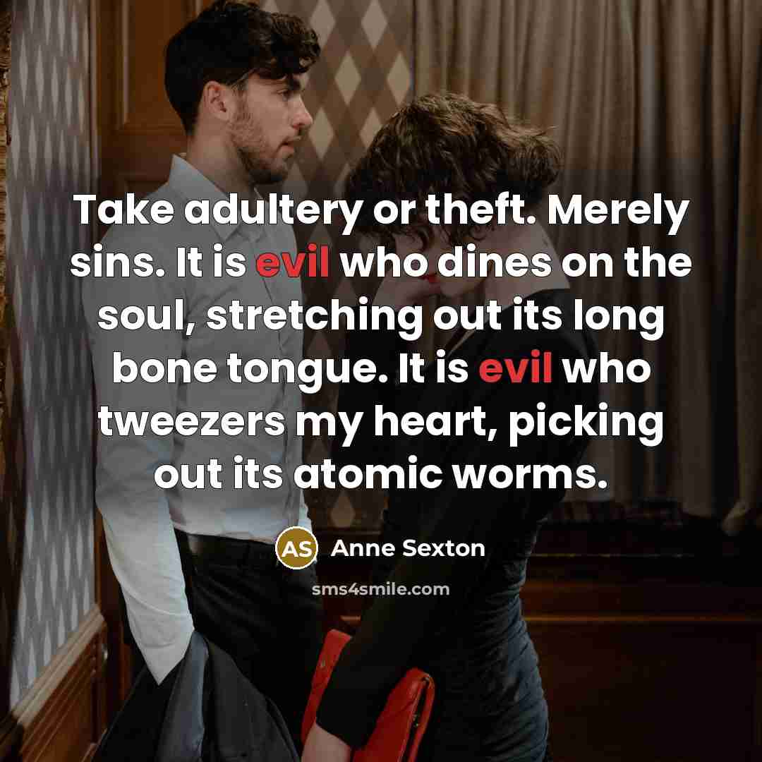 “Take adultery or theft. Merely sins. It is evil who…” quote by Anne Sexton