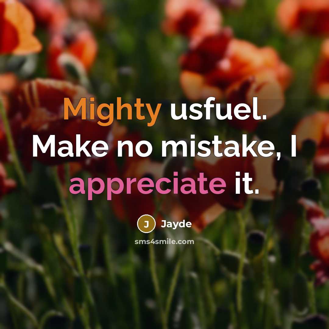 “Mighty usfuel. Make no mistake, I appreciate it.” quote by Jayde