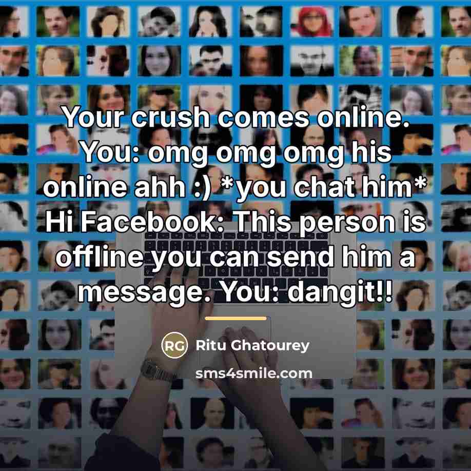 “Your crush comes online. You: omg omg omg his online…” quote by Ritu Ghatourey