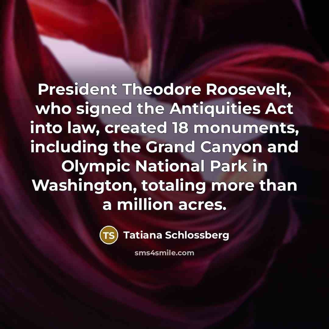 “President Theodore Roosevelt, who signed the Antiquities Act into law,…” quote by Tatiana Schlossberg