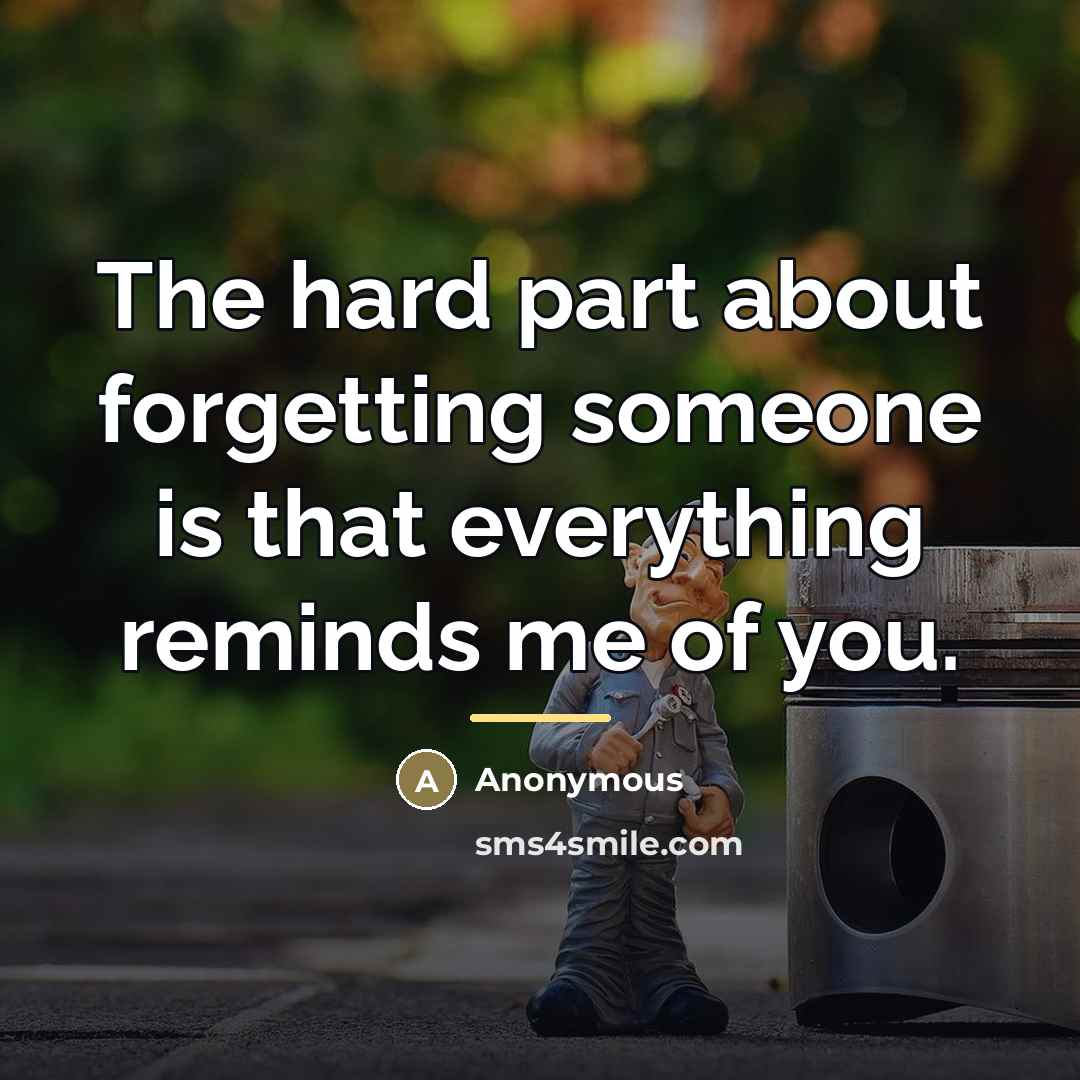 “The hard part about forgetting someone is that everything reminds…” quote by Anonymous