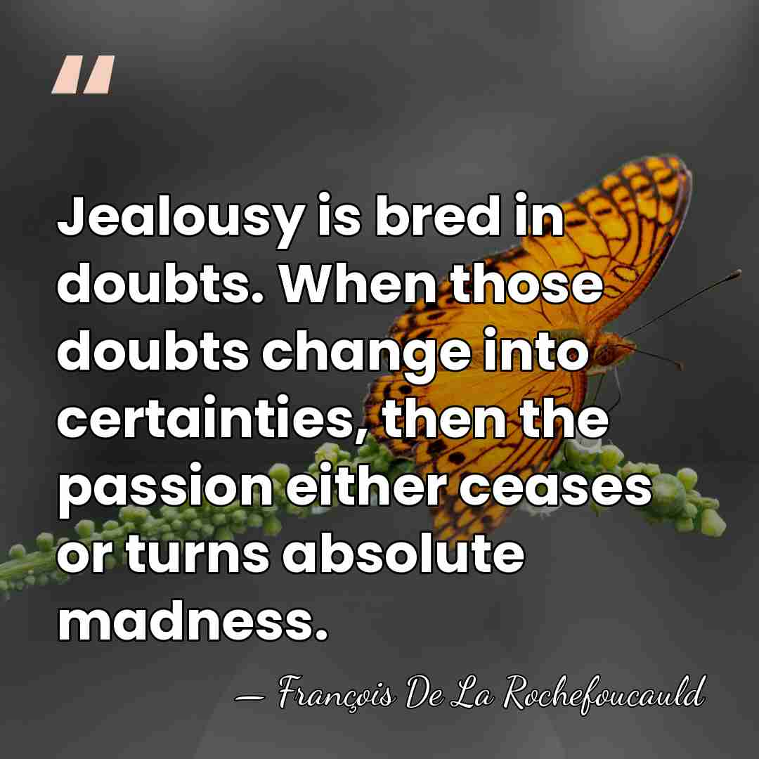 Jealousy is bred in doubts. When those doubts change into certainties, then&hellip; - Francois de La Rochefoucauld