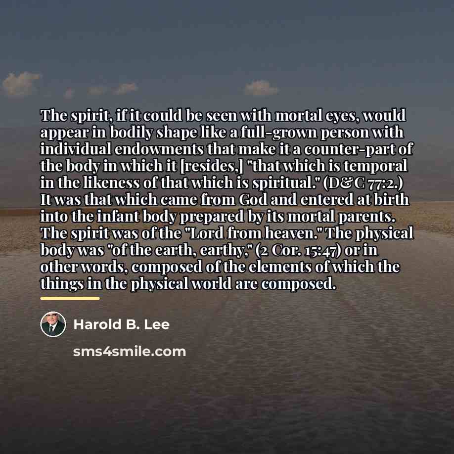 “The spirit, if it could be seen with mortal eyes,…” quote by Harold B. Lee