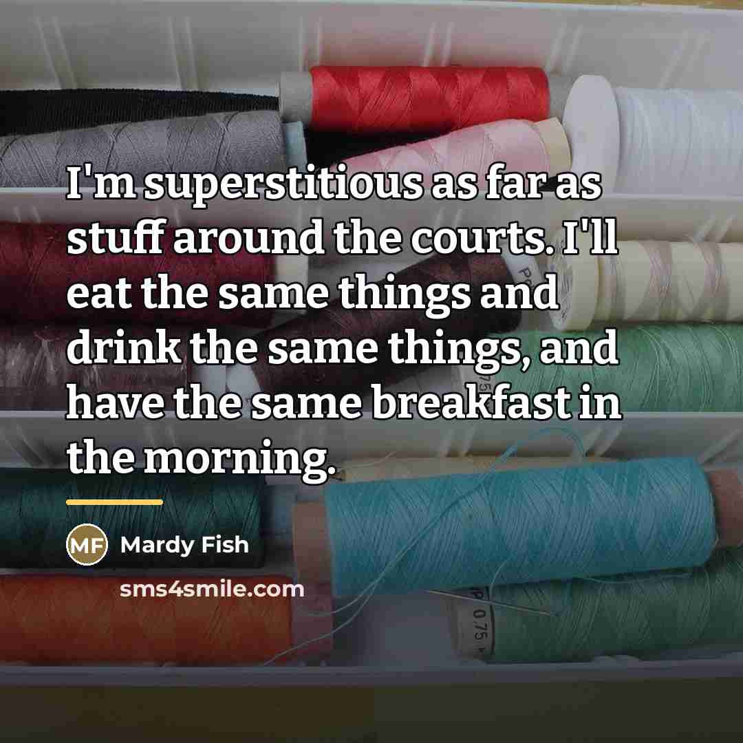 “I'm superstitious as far as stuff around the courts. I'll…” quote by Mardy Fish