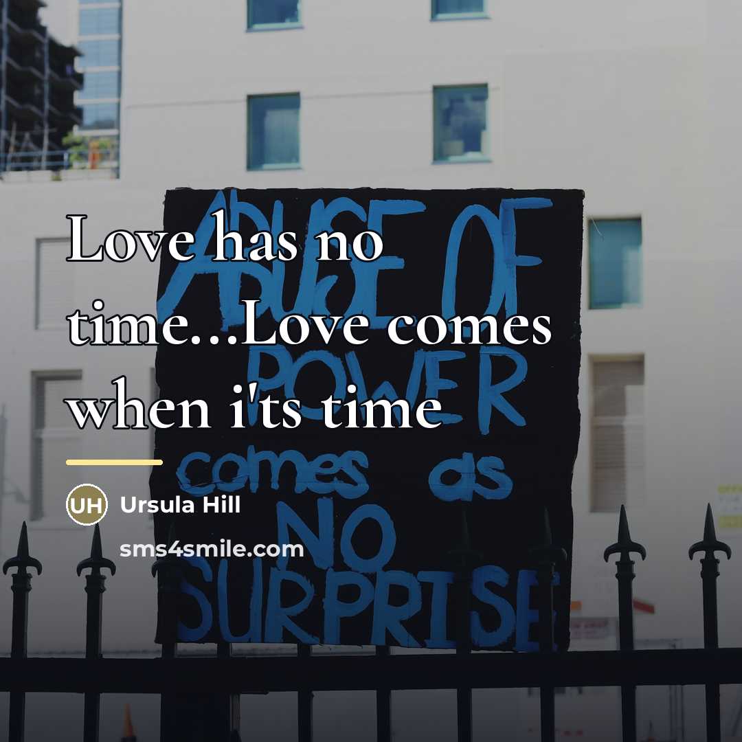 “Love has no time...Love comes when i'ts time…” quote by Ursula Hill
