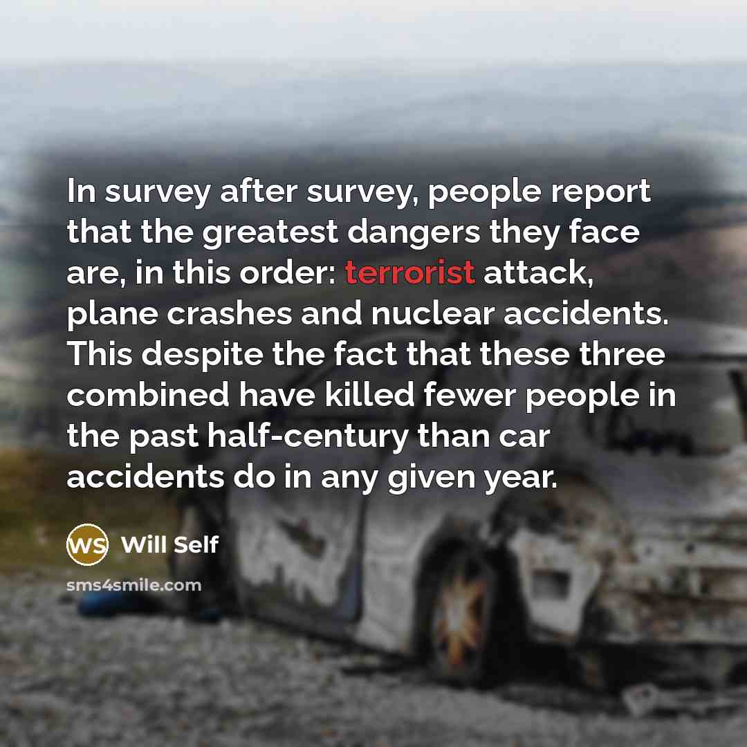 “In survey after survey, people report that the greatest dangers…” quote by Will Self