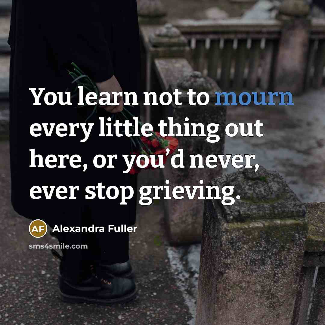“You learn not to mourn every little thing out here,…” quote by Alexandra Fuller