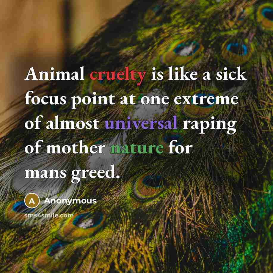 “Animal cruelty is like a sick focus point at one extreme of almost universal raping of mother nature for mans greed.” quote by Anonymous