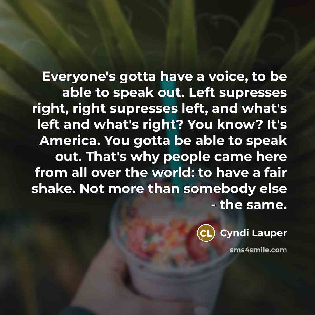 “Everyone's gotta have a voice, to be able to speak…” quote by Cyndi Lauper
