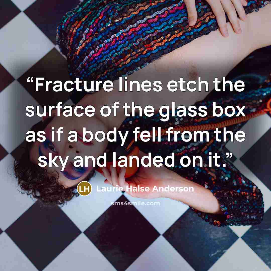“Fracture lines etch the surface of the glass box as if a body fell from the sky and landed on it.” quote by Laurie Halse Anderson