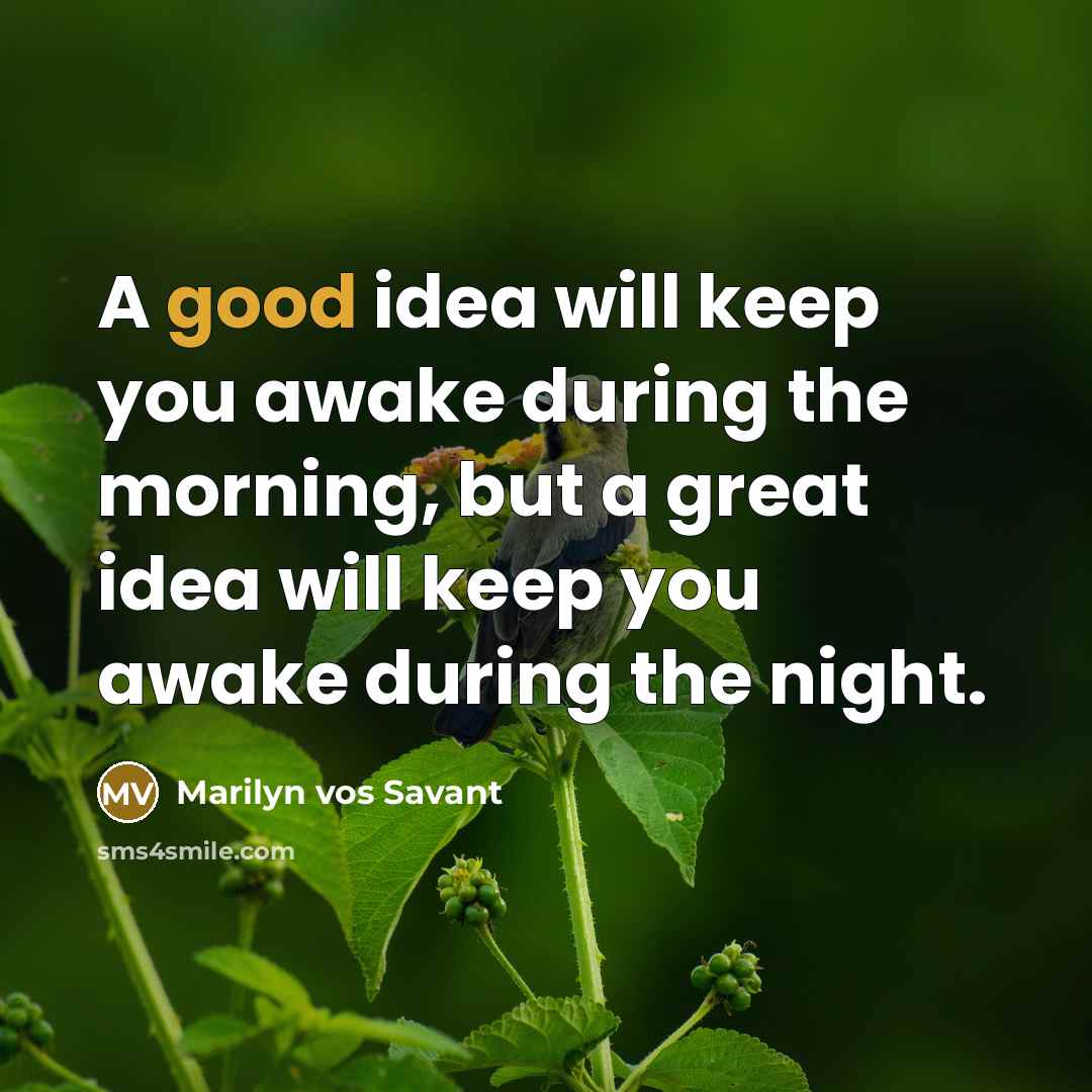 “A good idea will keep you awake during the morning,…” quote by Marilyn vos Savant