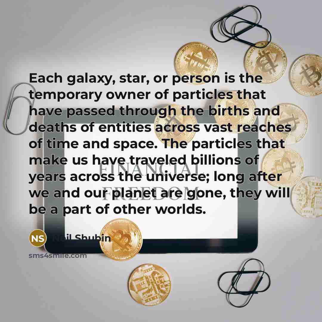 “Each galaxy, star, or person is the temporary owner of…” quote by Neil Shubin
