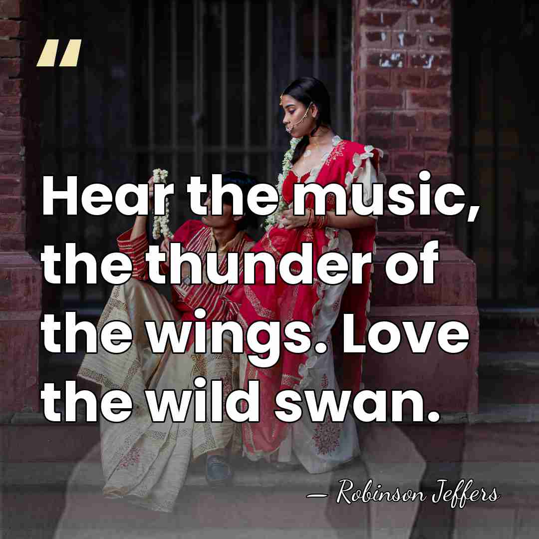 Hear the music, the thunder of the wings. Love the wild swan. - Robinson Jeffers