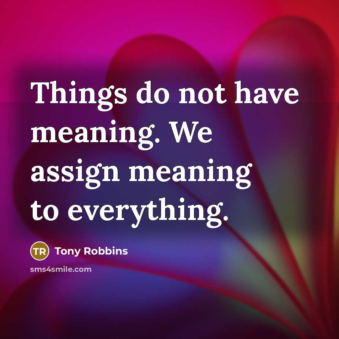“Things do not have meaning. We assign meaning to everything.…” quote by Tony Robbins