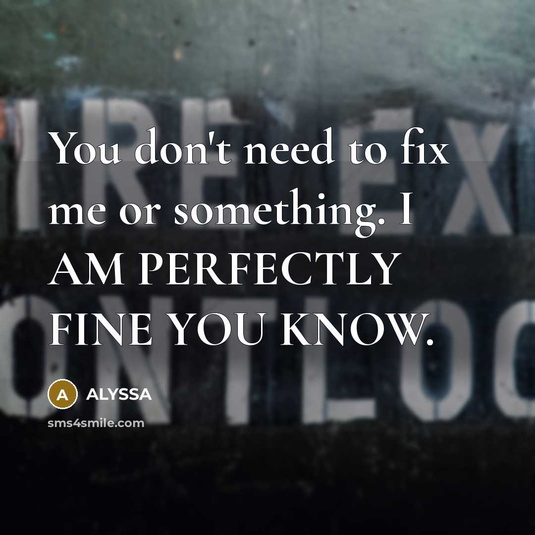 “You don't need to fix me or something. I AM…” quote by ALYSSA