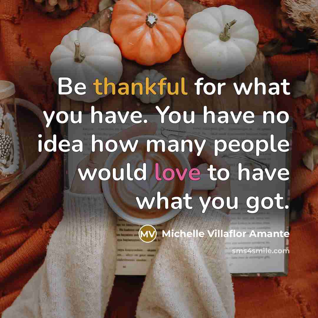 “Be thankful for what you have. You have no idea…” quote by Michelle Villaflor Amante