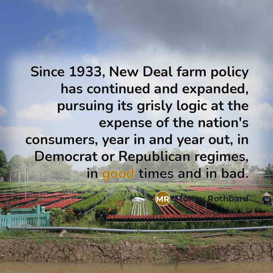 “Since 1933, New Deal farm policy has continued and expanded,…” quote by Murray Rothbard