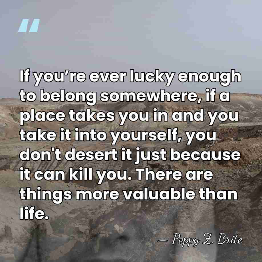 If you’re ever lucky enough to belong somewhere, if a place takes&hellip; - Poppy Z. Brite