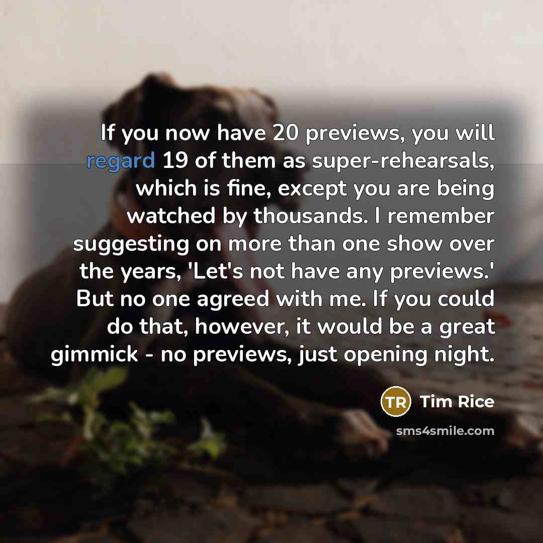 “If you now have 20 previews, you will regard 19…” quote by Tim Rice