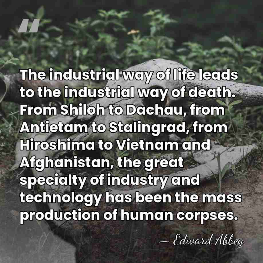 The industrial way of life leads to the industrial way of death.&hellip; - Edward Abbey