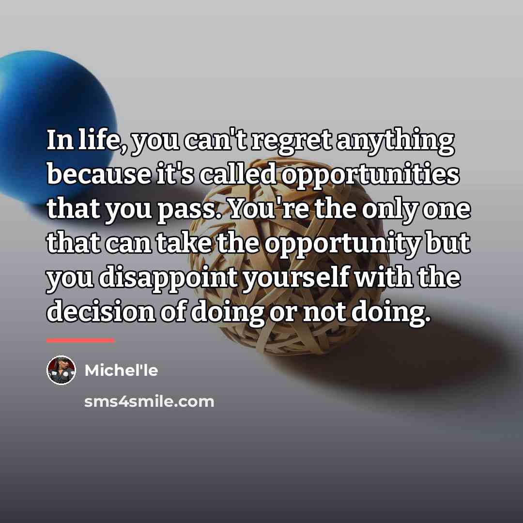 “In life, you can't regret anything because it's called opportunities…” quote by Michel'le