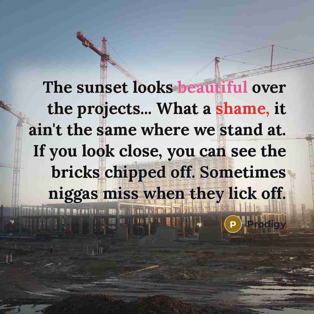 “The sunset looks beautiful over the projects... What a shame,…” quote by Prodigy