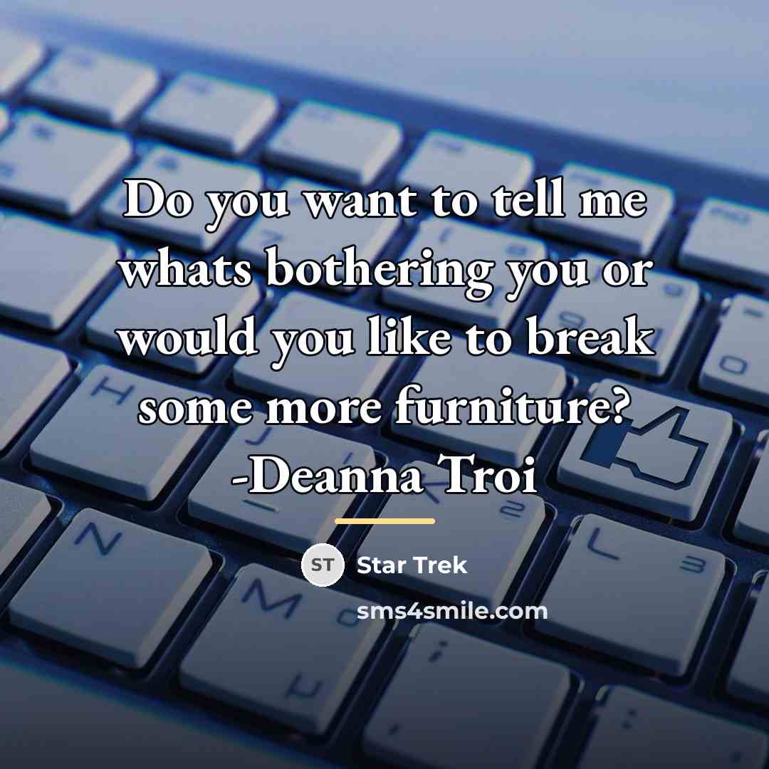 “Do you want to tell me whats bothering you or…” quote by Star Trek