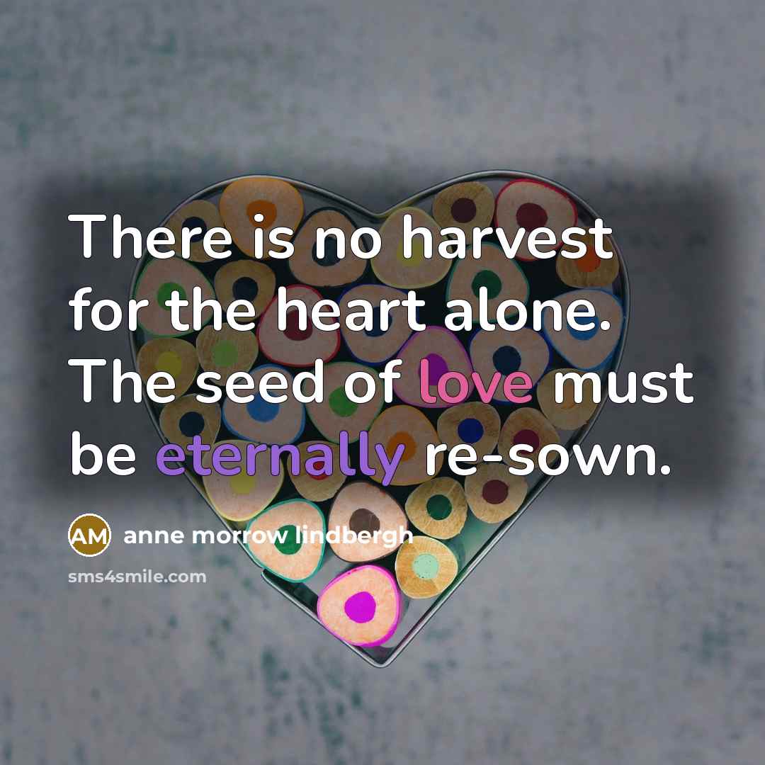 “There is no harvest for the heart alone. The seed…” quote by Anne Morrow Lindbergh