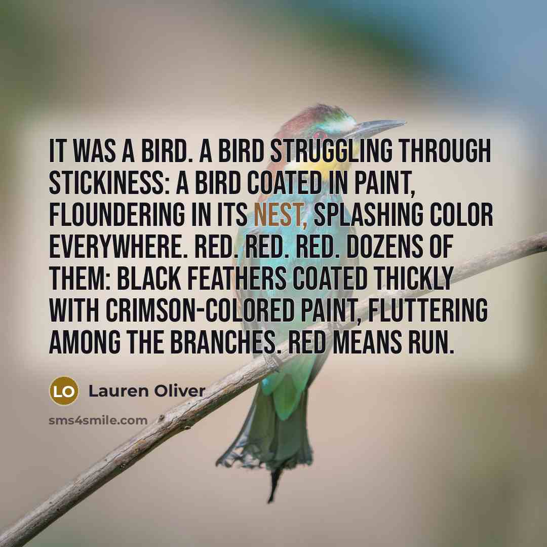 “It was a bird. A bird struggling through stickiness: a…” quote by Lauren Oliver