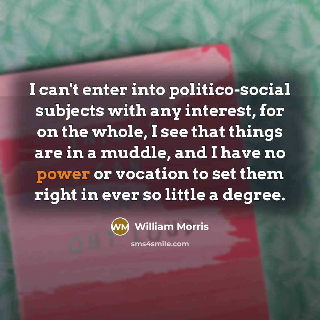 “I can't enter into politico-social subjects with any interest, for…” quote by William Morris