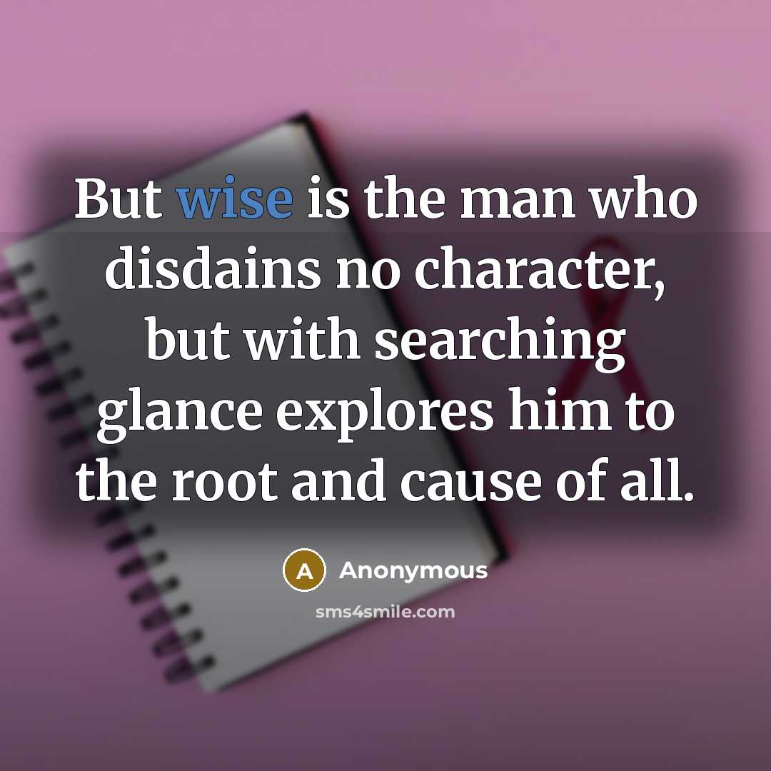 “But wise is the man who disdains no character, but…” quote by Anonymous