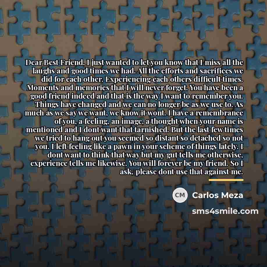 “Dear Best Friend, I just wanted to let you know…” quote by Carlos Meza