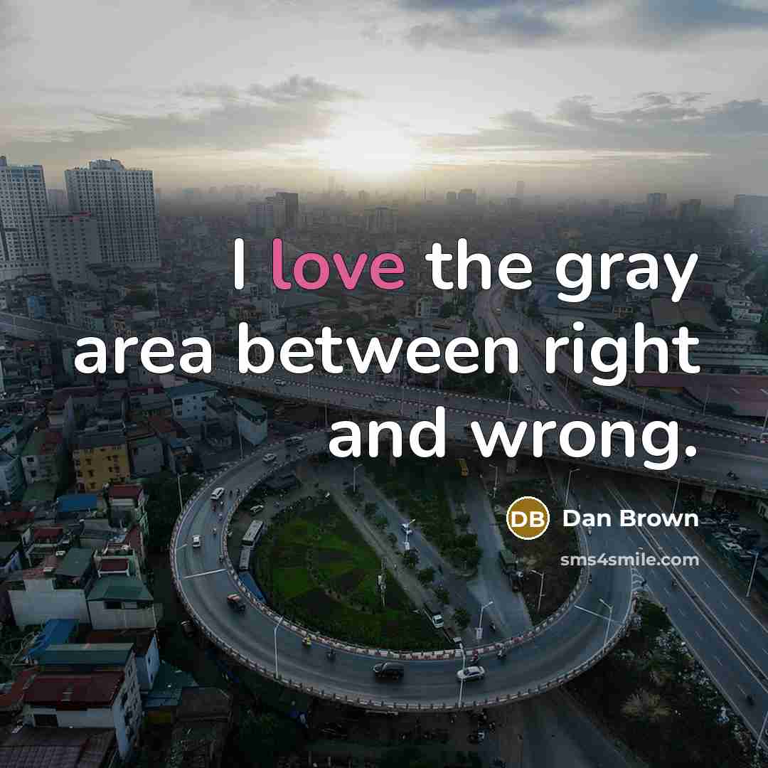 “I love the gray area between right and wrong.…” quote by Dan Brown