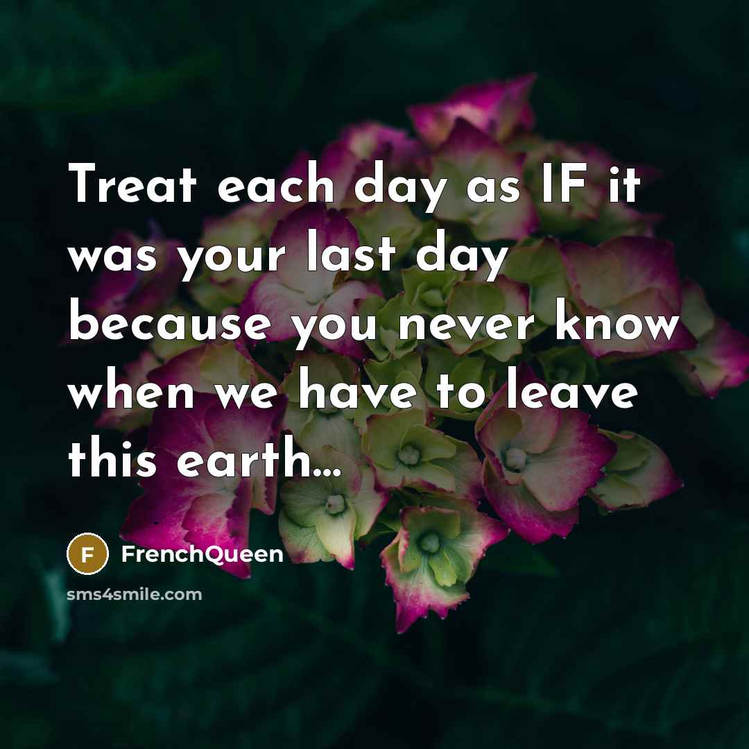 “Treat each day as IF it was your last day…” quote by Frenchqueen