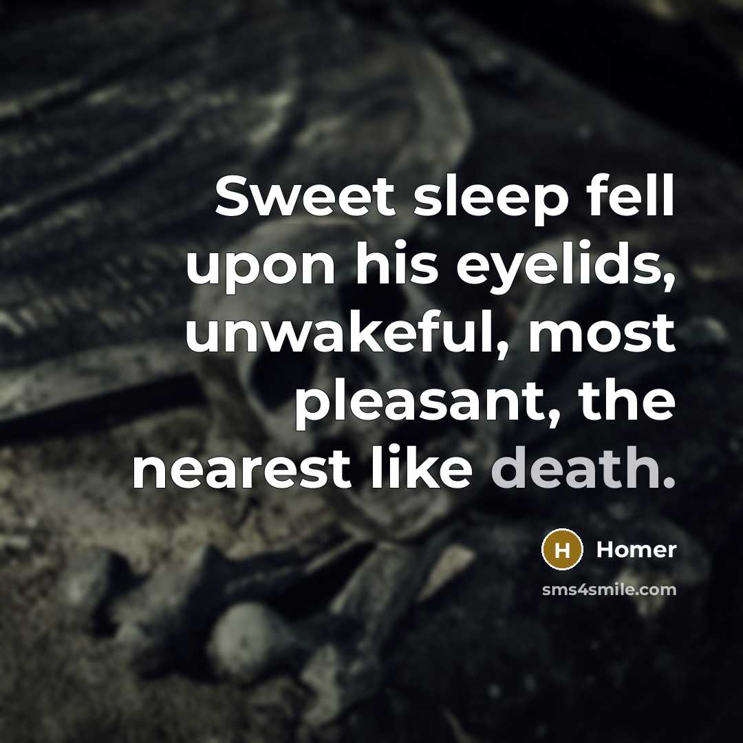 “Sweet sleep fell upon his eyelids, unwakeful, most pleasant, the…” quote by Homer