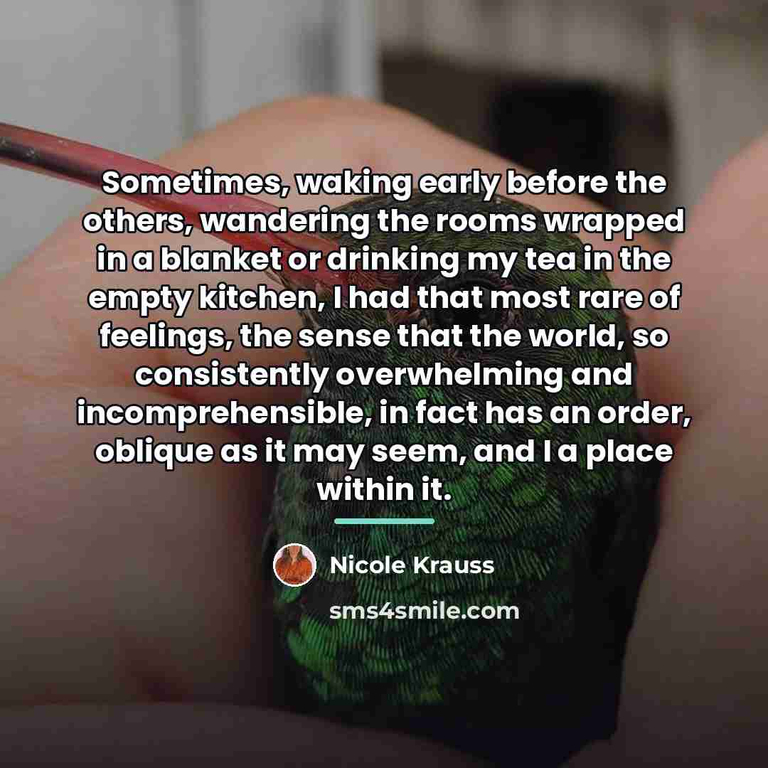 “Sometimes, waking early before the others, wandering the rooms wrapped…” quote by Nicole Krauss
