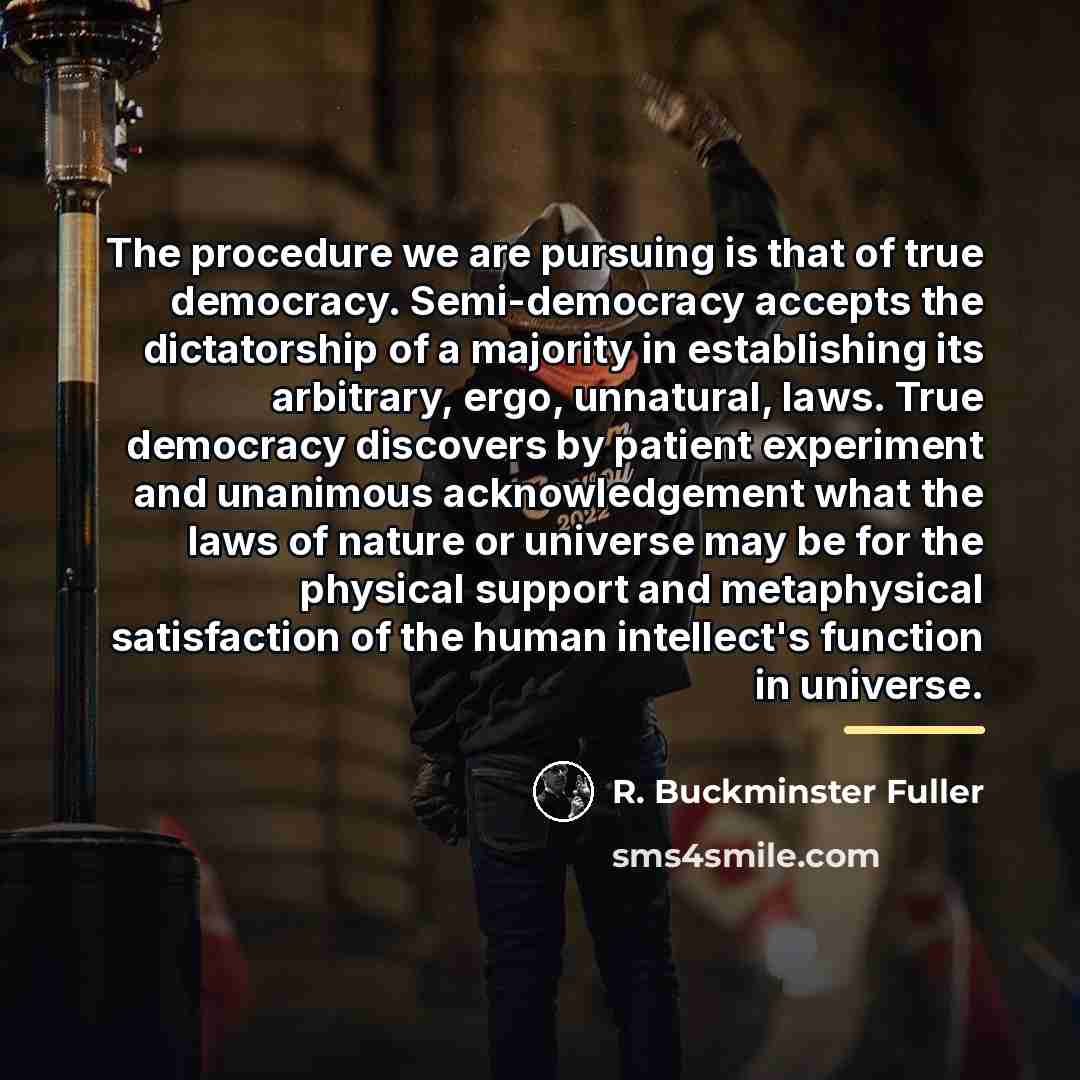 “The procedure we are pursuing is that of true democracy.…” quote by R. Buckminster Fuller