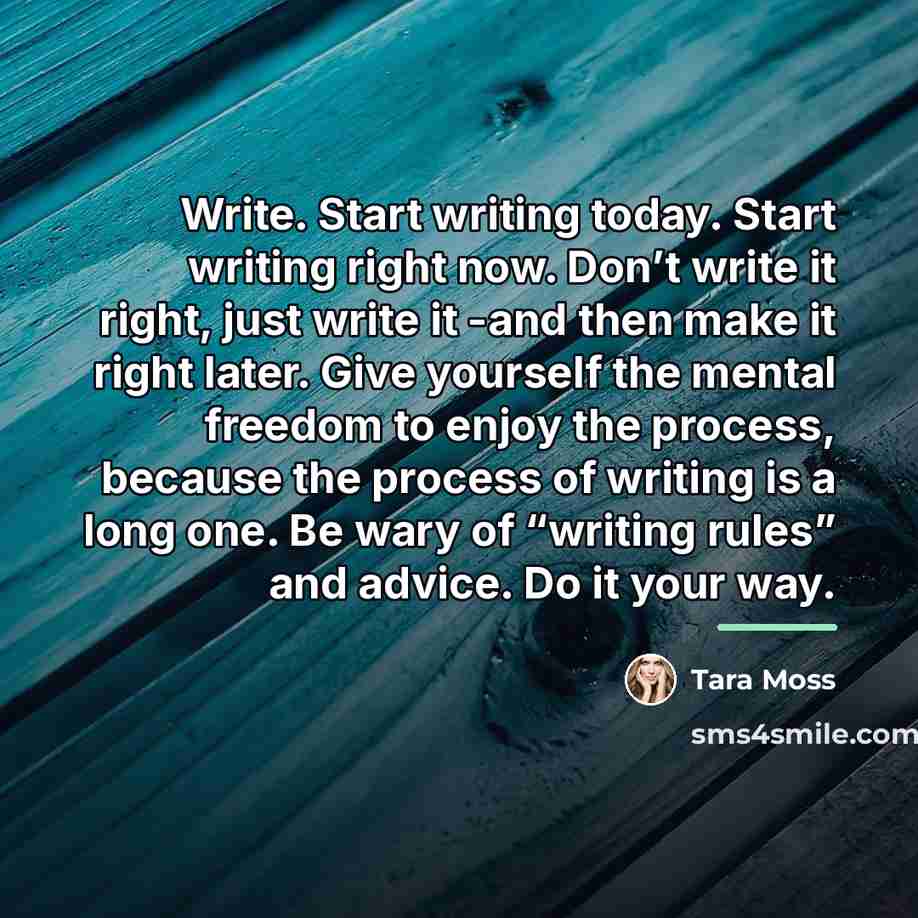 “Write. Start writing today. Start writing right now. Don’t write…” quote by Tara Moss