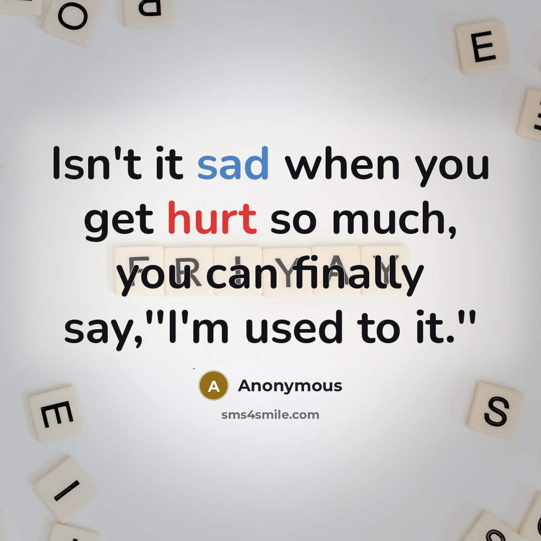 “Isn't it sad when you get hurt so much, you can finally say,''I'm used to it.''” quote by Anonymous