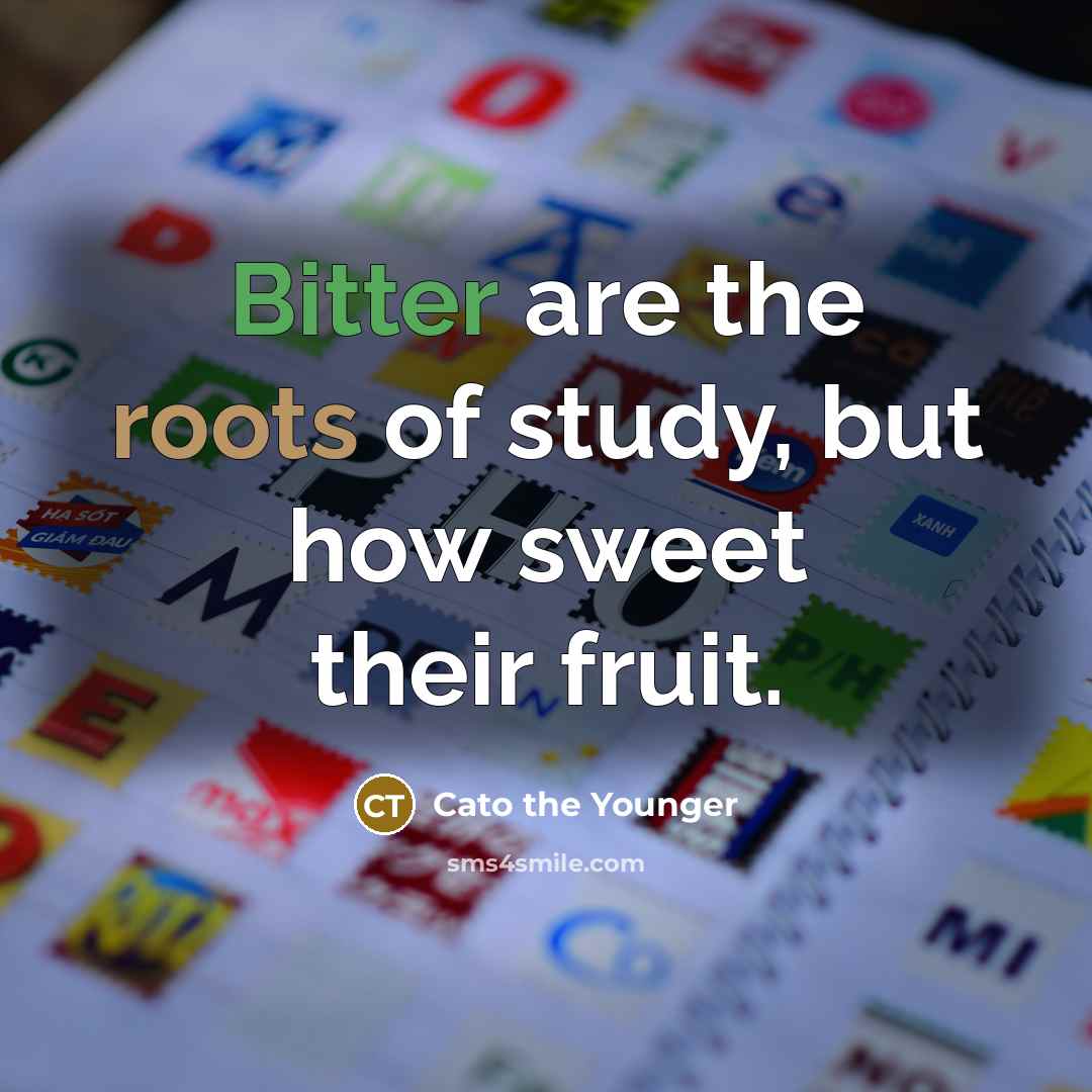 “Bitter are the roots of study, but how sweet their…” quote by Cato the Younger