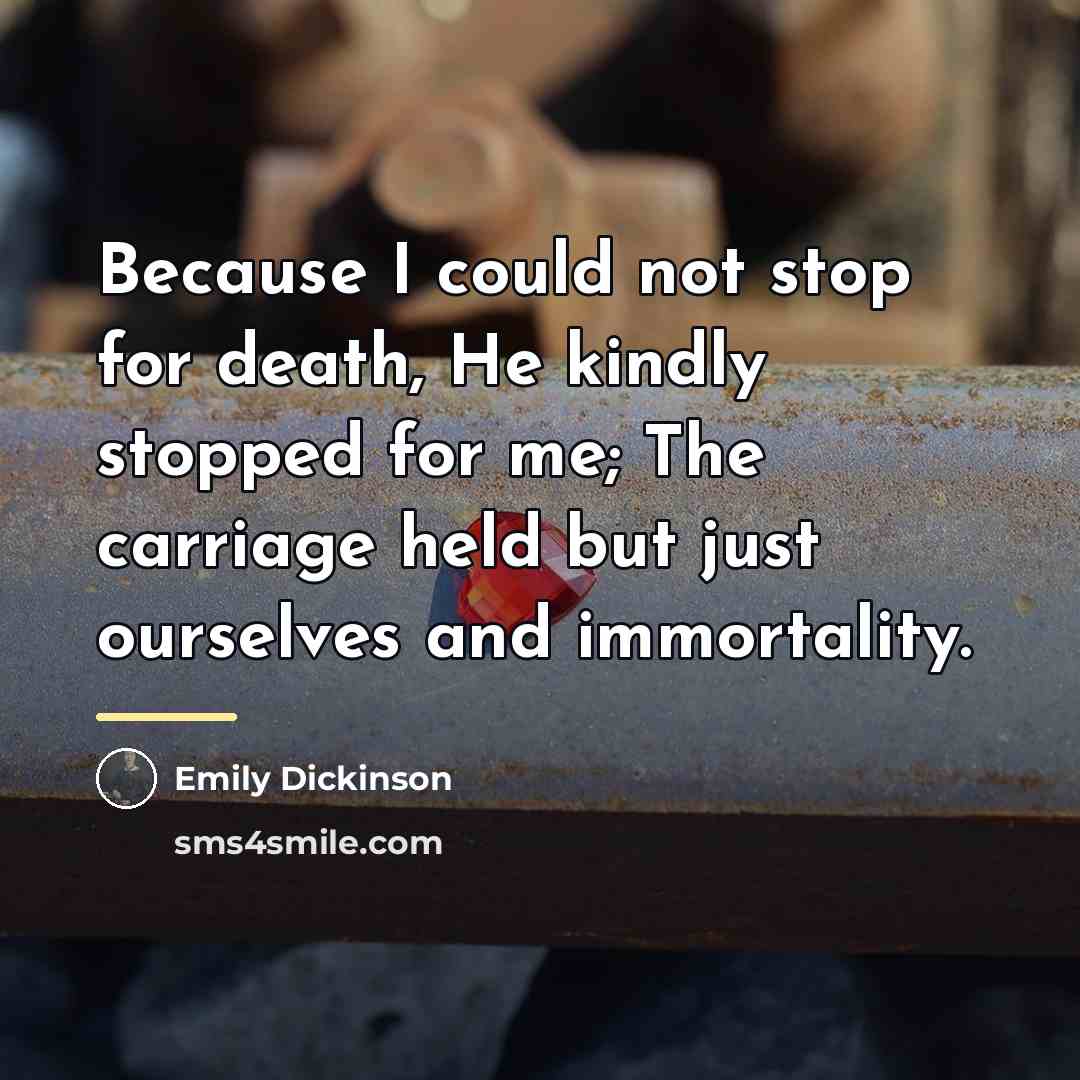 “Because I could not stop for death, He kindly stopped…” quote by Emily Dickinson