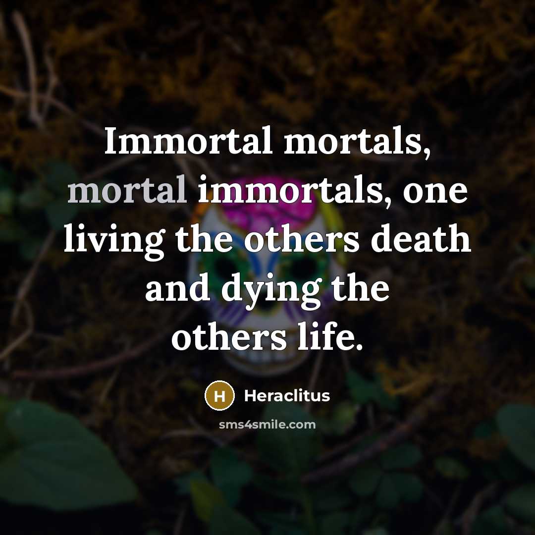 “Immortal mortals, mortal immortals, one living the others death and…” quote by Heraclitus