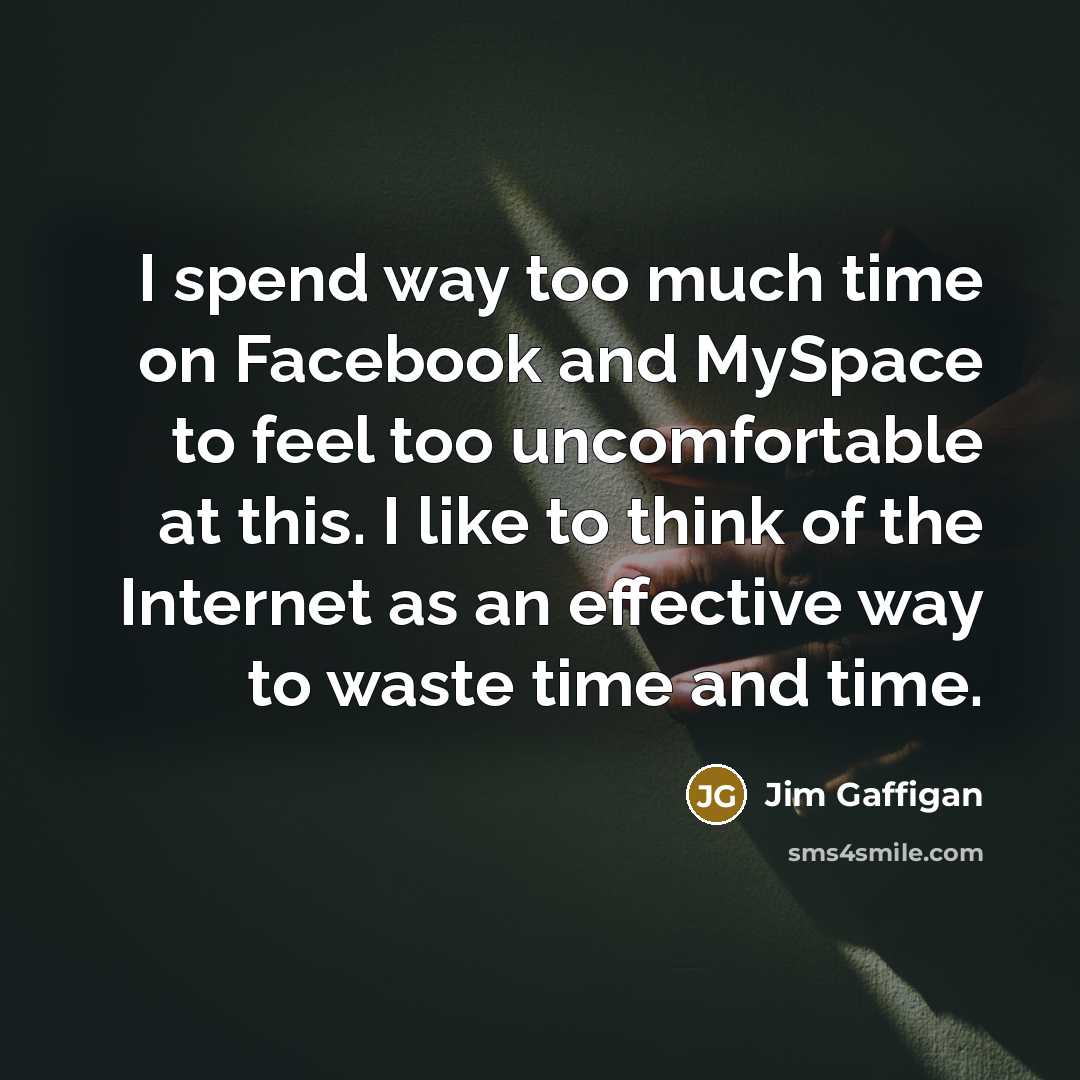 “I spend way too much time on Facebook and MySpace to feel too uncomfortable at this. I like to think of the Internet as an effective way to waste time and time.” quote by Jim Gaffigan