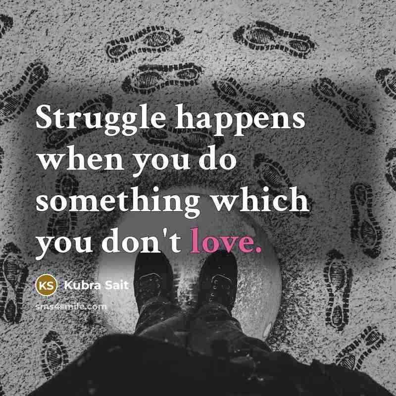 “Struggle happens when you do something which you don't love.…” quote by Kubra Sait