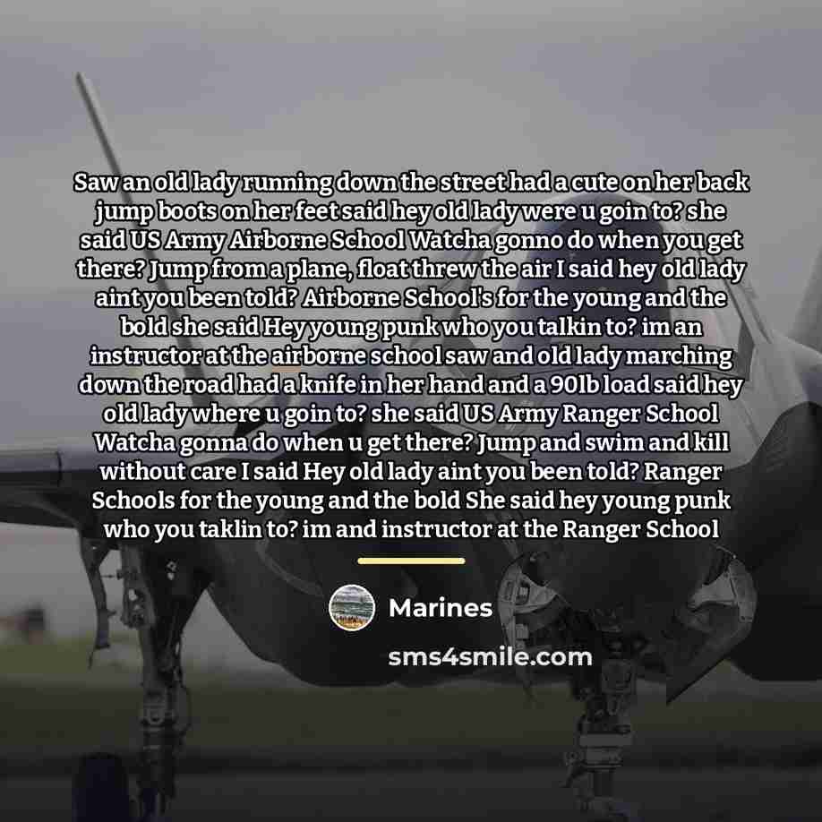 “Saw an old lady running down the street had a…” quote by Marines
